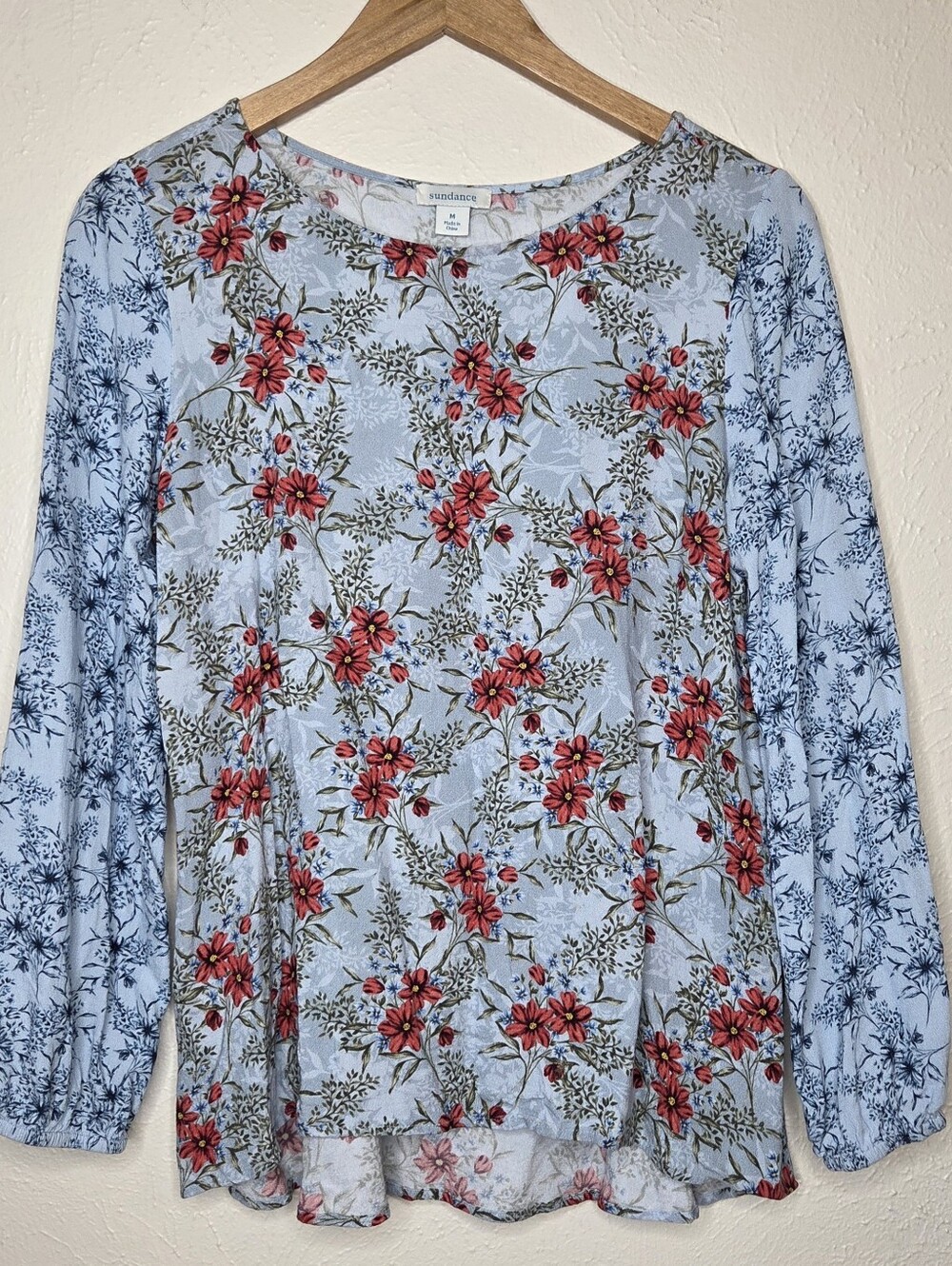 Sundance Floral Rayon Peasant Blouse Size Medium Boho Cottagecore